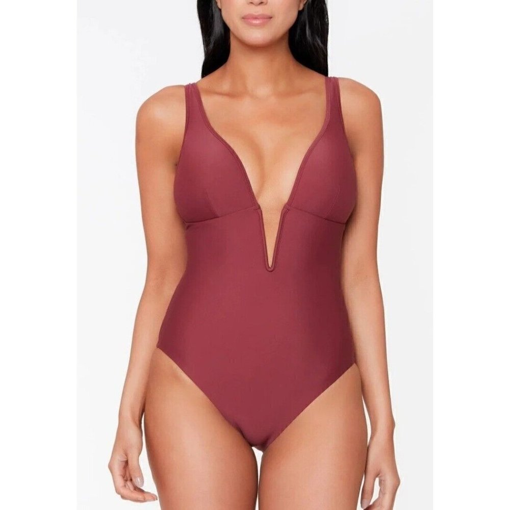 BAR III RED VELVET Plunge V-Wire One-Piece Swimsuit. Size XS.